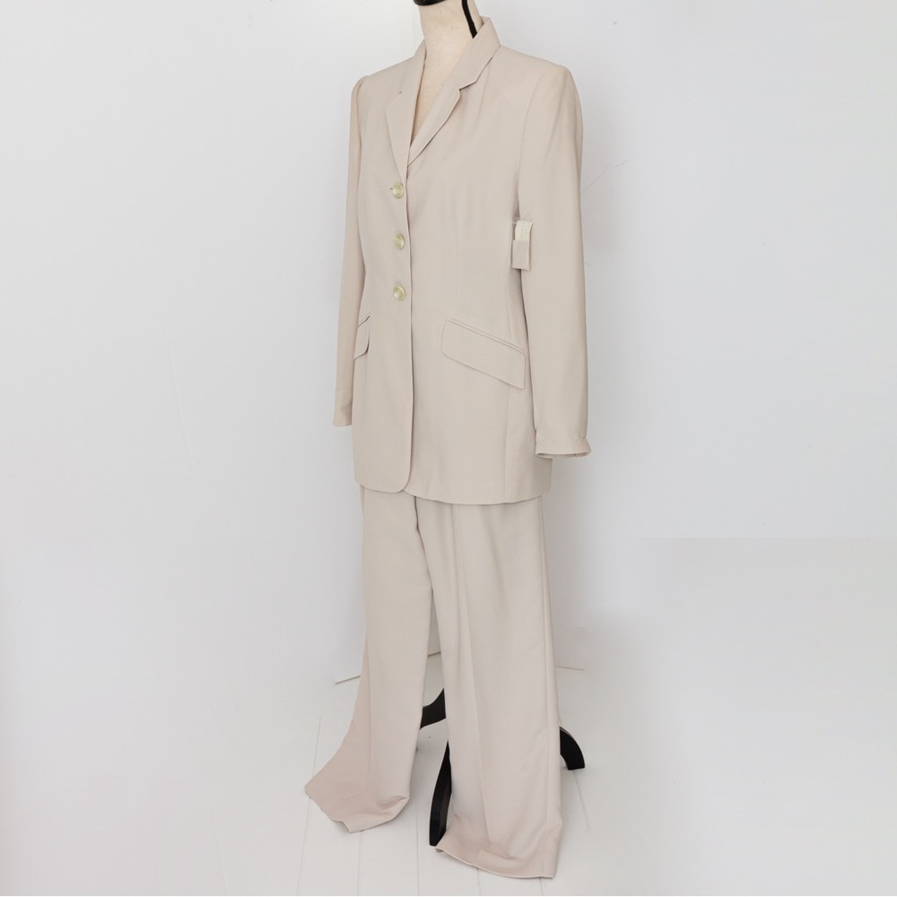 Vintage 90s pantsuit minimalist monochromatic khaki Worthington 10 - Picture 6 of 16